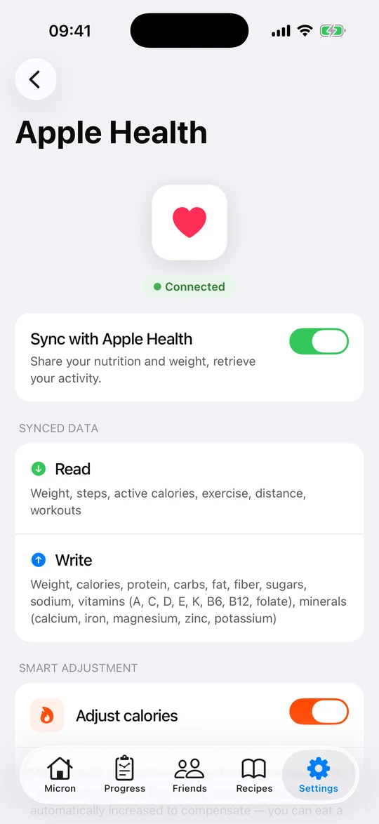 De Micron-app, scherm ‘Apple Health, twee kanten op’